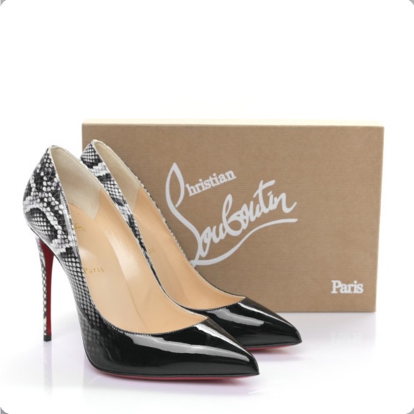 Christian Louboutin Black and White Heels with Iconic Red Soles display picture 1